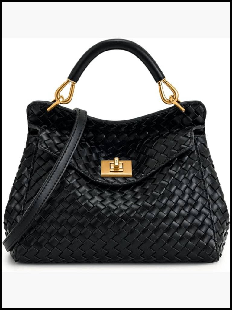 Vegan Leather Top Handle Bag Crossbody Gold Hardware Detachable Strap